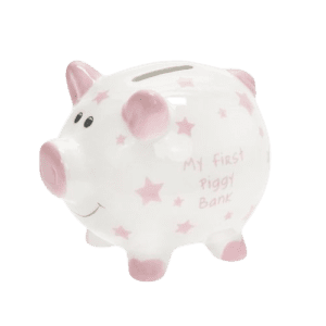 Money Box - White with Stars, 12cm, Pink
