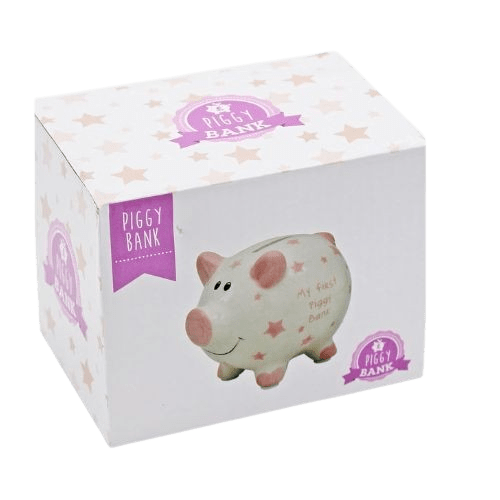 Money Box - White with Stars, 12cm, Pink